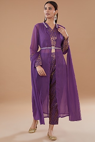 Purple Banarasi Jacket Set by The Home Affair