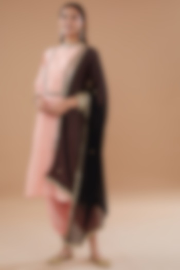 Peach Cotton Silk Embroidered Kurta Set by The Home Affair at Pernia's Pop Up Shop