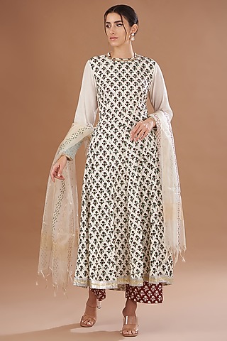 Ivory Cotton Block Printed Kurta Set by The Home Affair