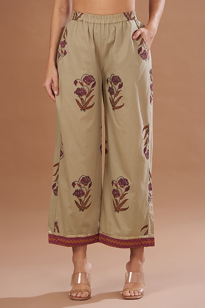 Multi-Colored Cotton Block Printed & Sequins Embroidered Kurta Set by The Home Affair at Pernia's Pop Up Shop