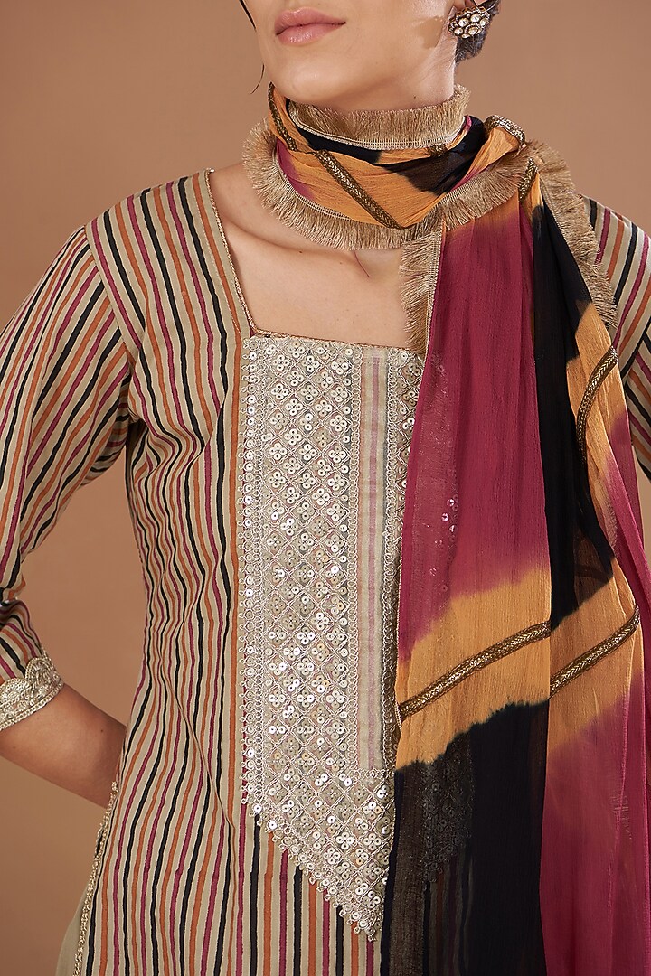 Multi-Colored Cotton Block Printed & Sequins Embroidered Kurta Set by The Home Affair at Pernia's Pop Up Shop