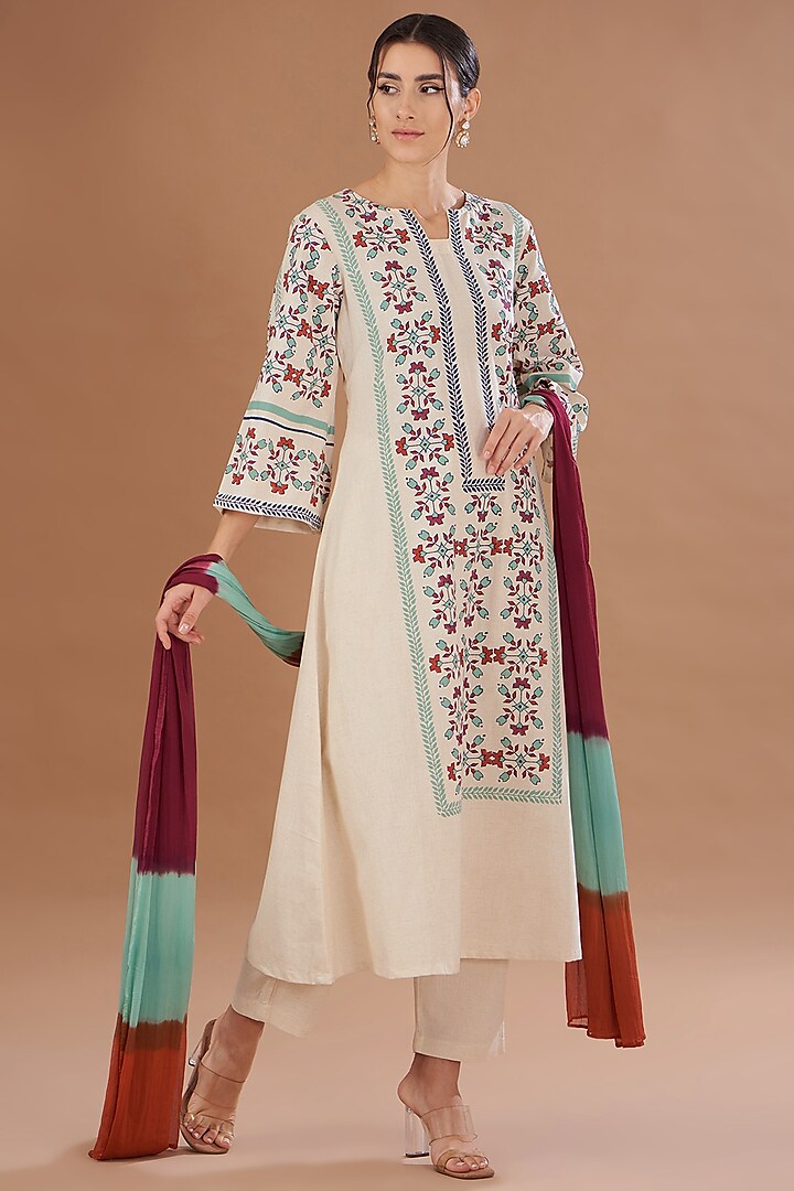 Ivory Cotton Moroccan Printed A-Line Kurta Set by The Home Affair