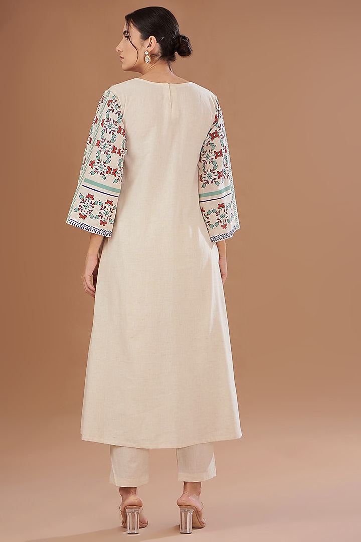 Ivory Cotton Moroccan Printed A-Line Kurta Set by The Home Affair at Pernia's Pop Up Shop