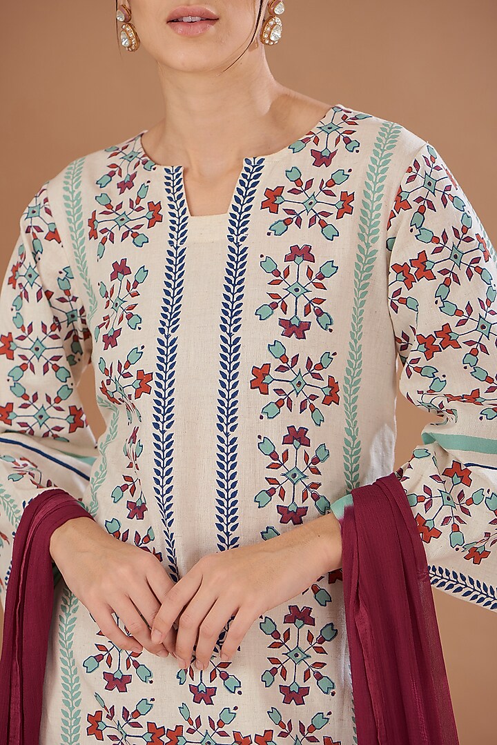 Ivory Cotton Moroccan Printed A-Line Kurta Set by The Home Affair at Pernia's Pop Up Shop