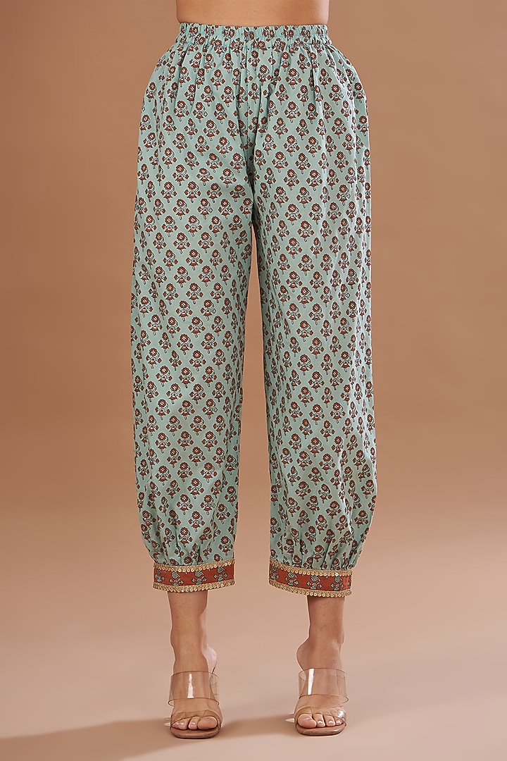 Rust Cotton Sequins Embroidered Hand Blocked Kurta Set by The Home Affair at Pernia's Pop Up Shop