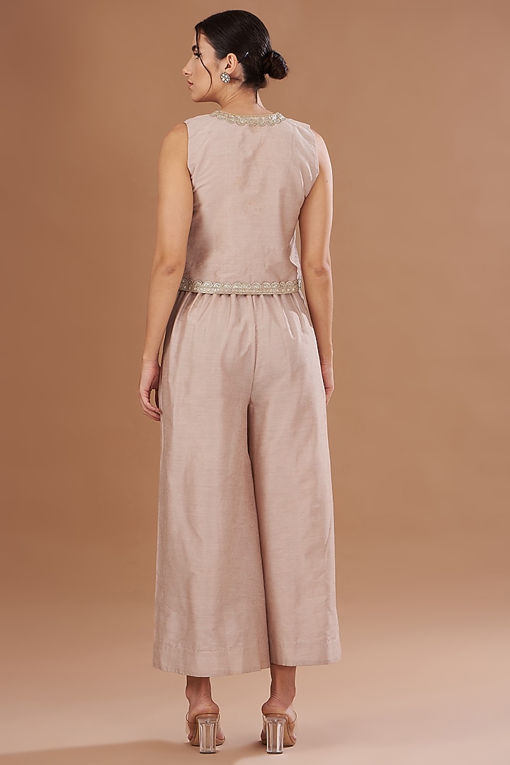 Peach Cotton Silk Flared Pant Set by The Home Affair at Pernia's Pop Up Shop