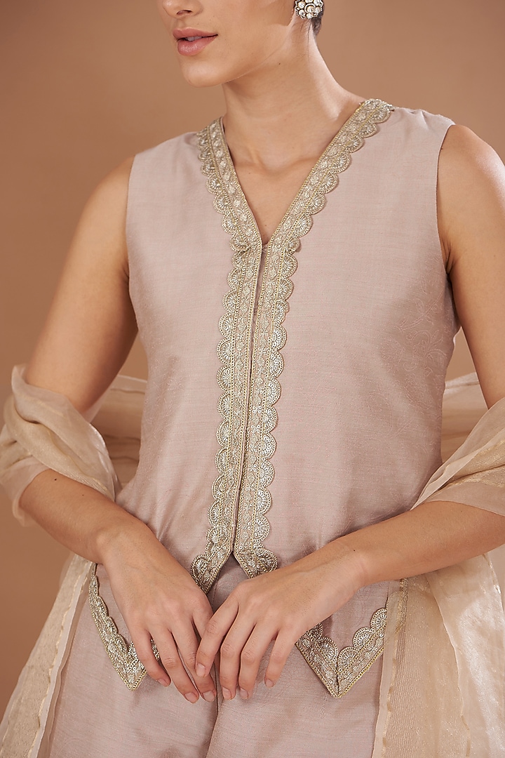 Peach Cotton Silk Flared Pant Set by The Home Affair at Pernia's Pop Up Shop