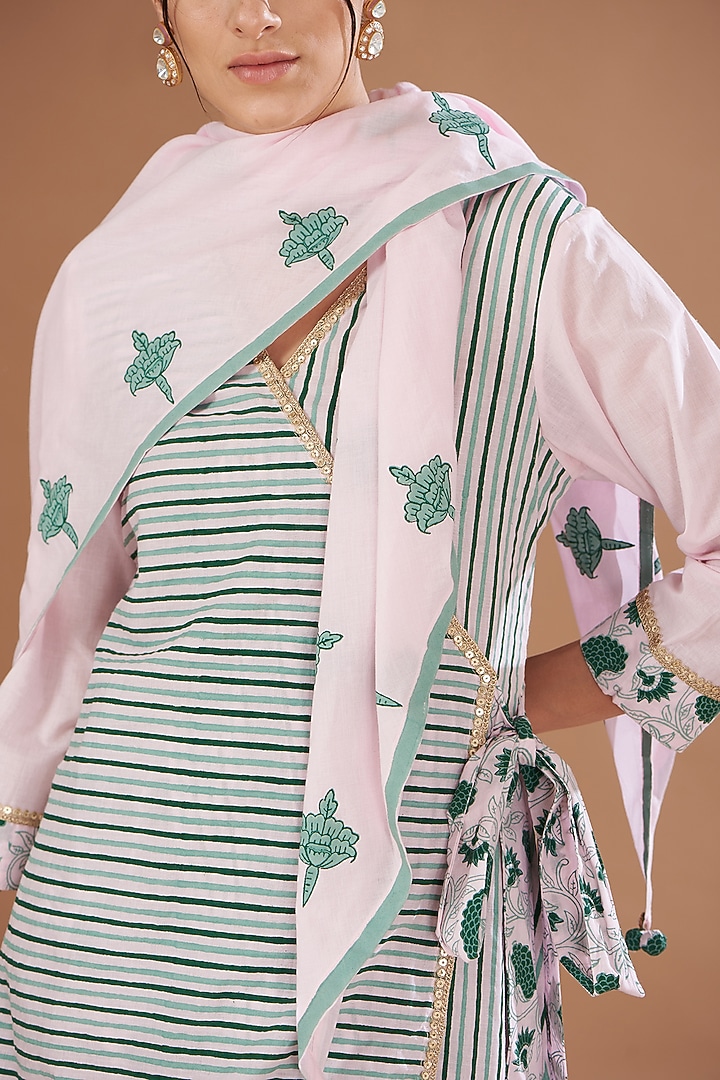 Pink Cotton Block Printed Asymmetrical Angrakha Set by The Home Affair at Pernia's Pop Up Shop