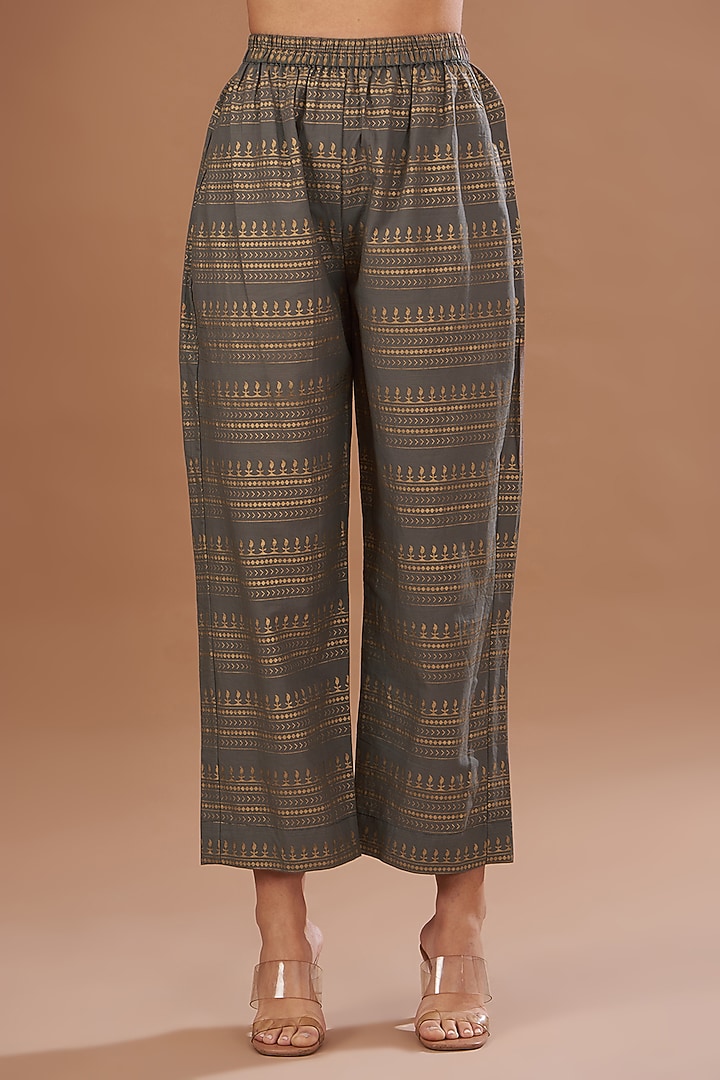 Grey Cotton Block Sequins Embroidered Kurta Set by The Home Affair at Pernia's Pop Up Shop