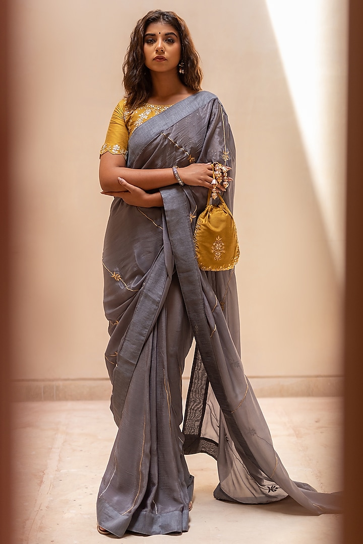 Grey Embroidered Saree Set by The Home Affair