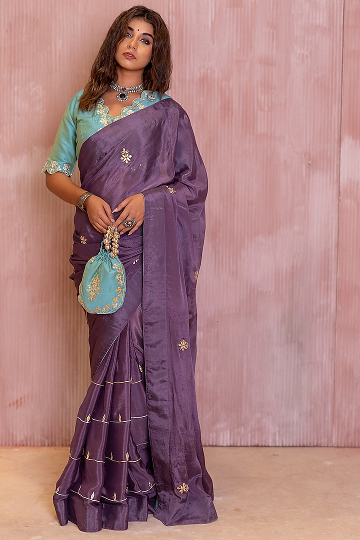 Lavender Embroidered Saree Set by The Home Affair