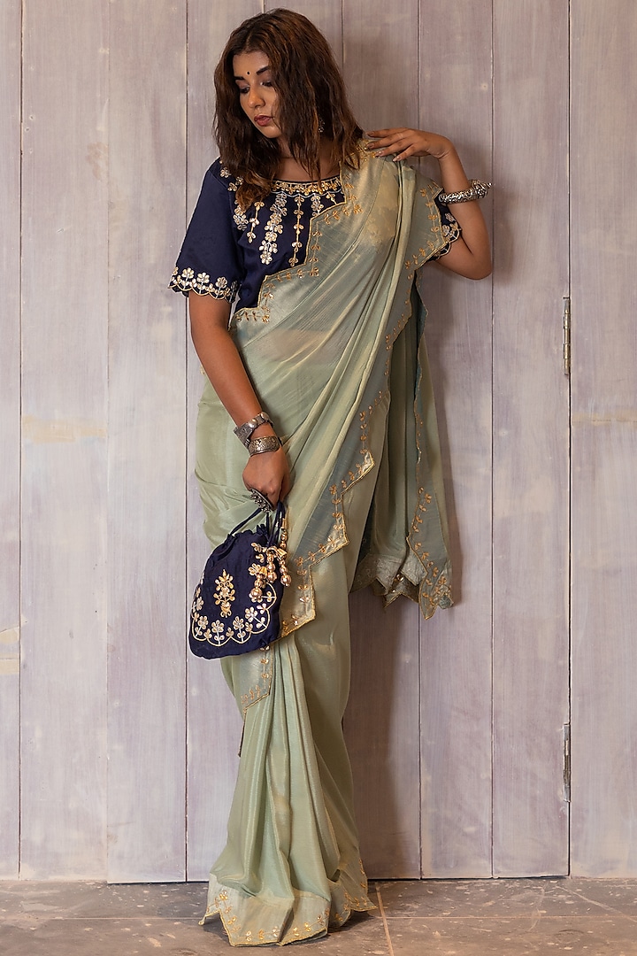 Pastel Green Embroidered Saree Set by The Home Affair