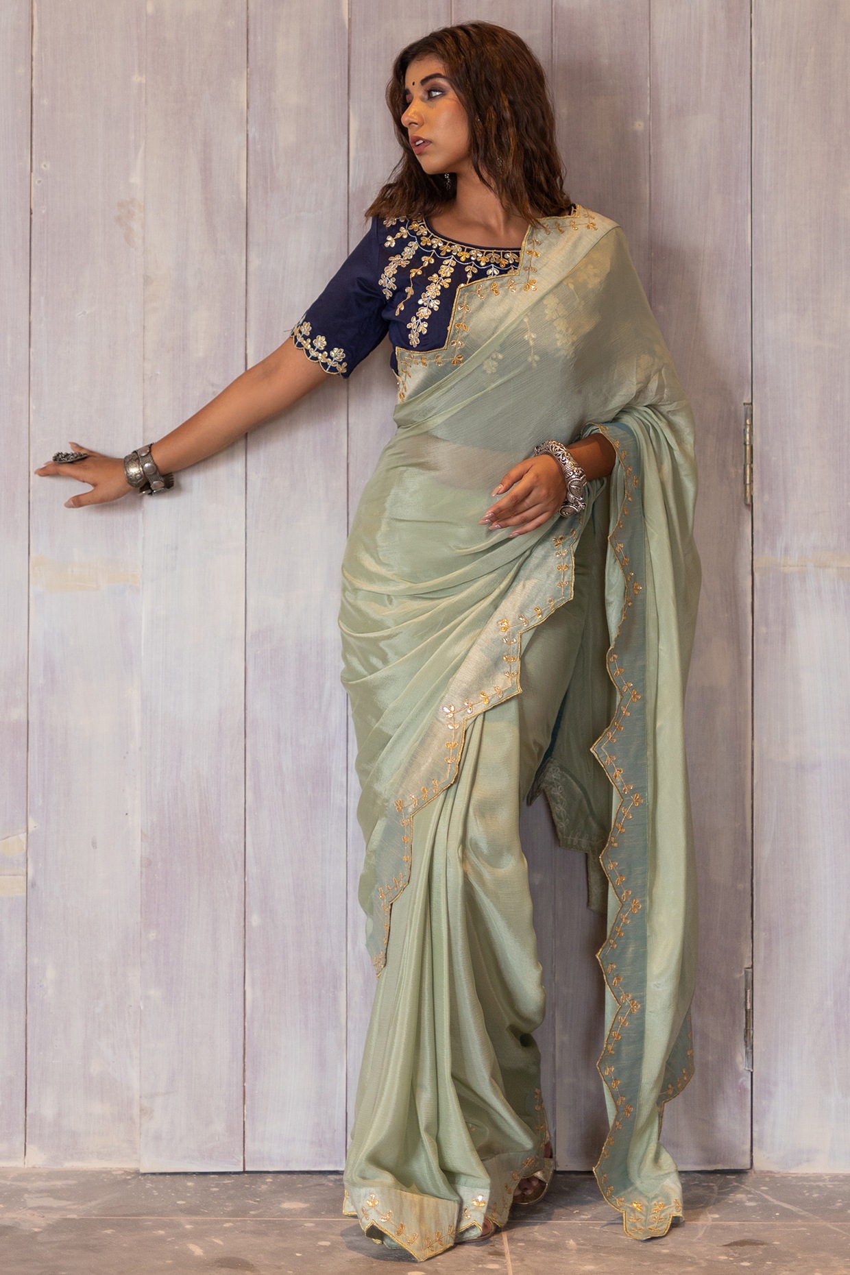 Buy Pastel Green Handcrafted Organza Saree for Women Online @ Tata CLiQ  Luxury