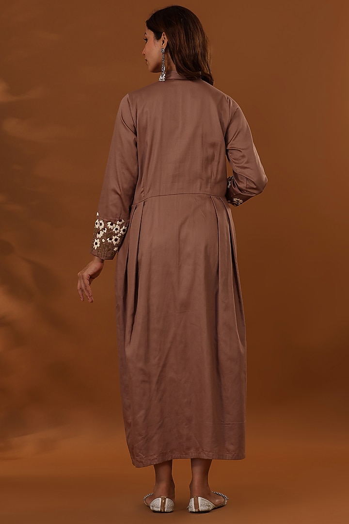 Vintage Brown Handloom Jam Cotton Silk Hand Embroidered Midi Summer Dress by The Home Affair at Pernia's Pop Up Shop