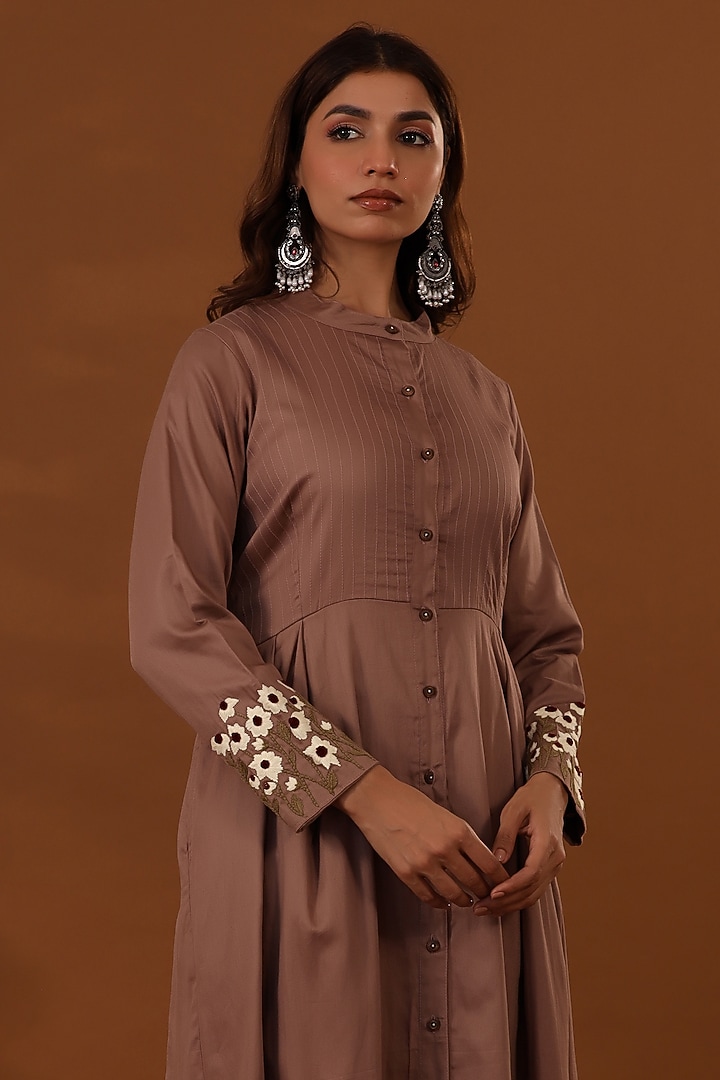 Vintage Brown Handloom Jam Cotton Silk Hand Embroidered Midi Summer Dress by The Home Affair at Pernia's Pop Up Shop