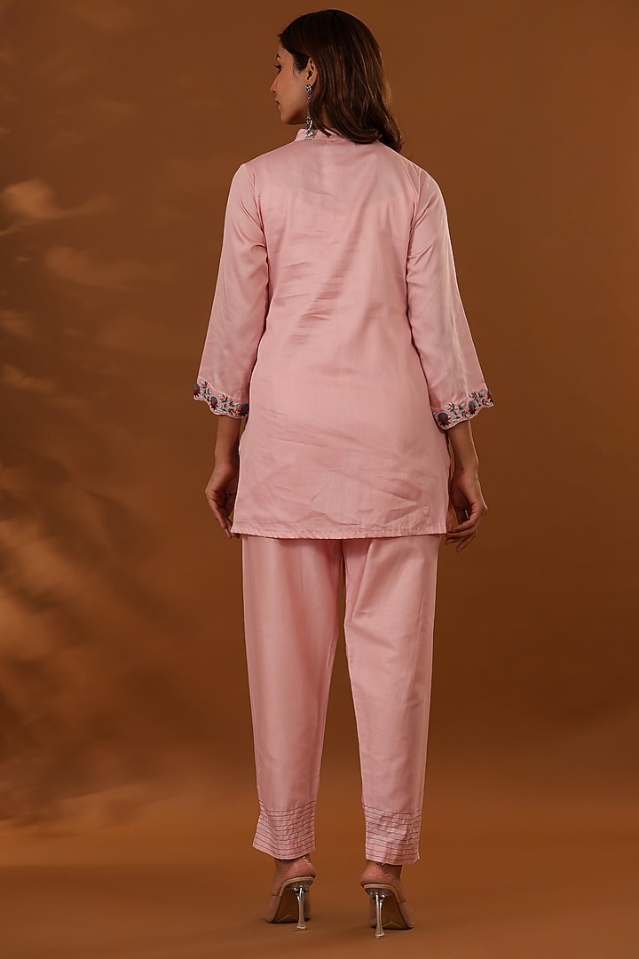 Pink Handloom Jam Cotton Silk Hand Embroidered Co-Ord Set by The Home Affair at Pernia's Pop Up Shop