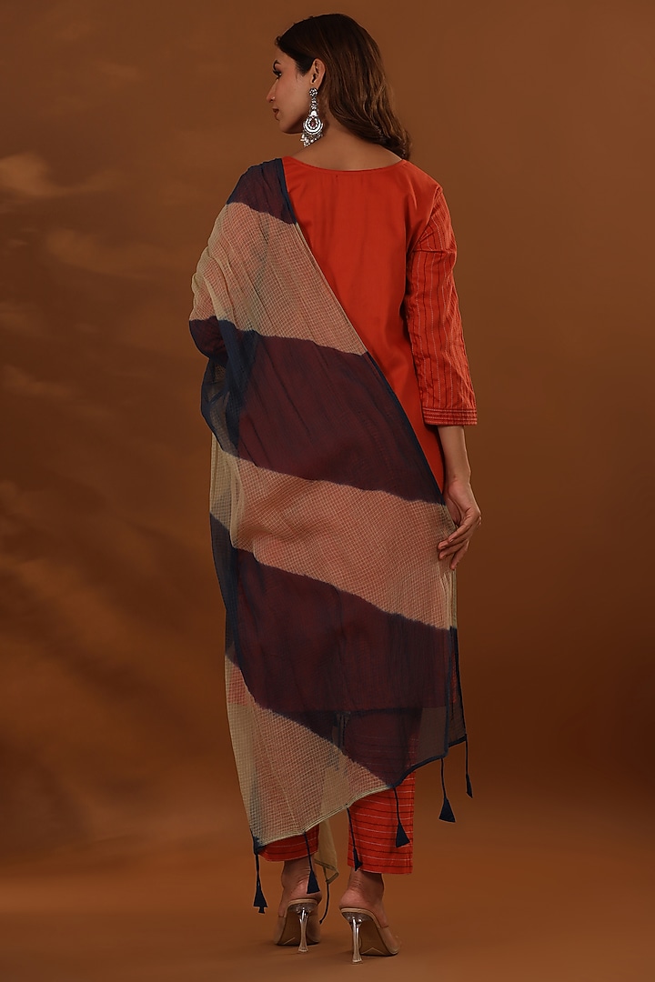 Rust Handloom Jam Cotton Silk Hand Embroidered A-Line Kurta Set by The Home Affair at Pernia's Pop Up Shop