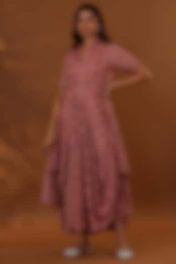 Pink Handloom Cotton Hand Block Printed Draped Choga Dress With Potli by The Home Affair