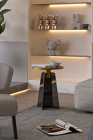 Black Glass & Metal Side Table by The house of trendz