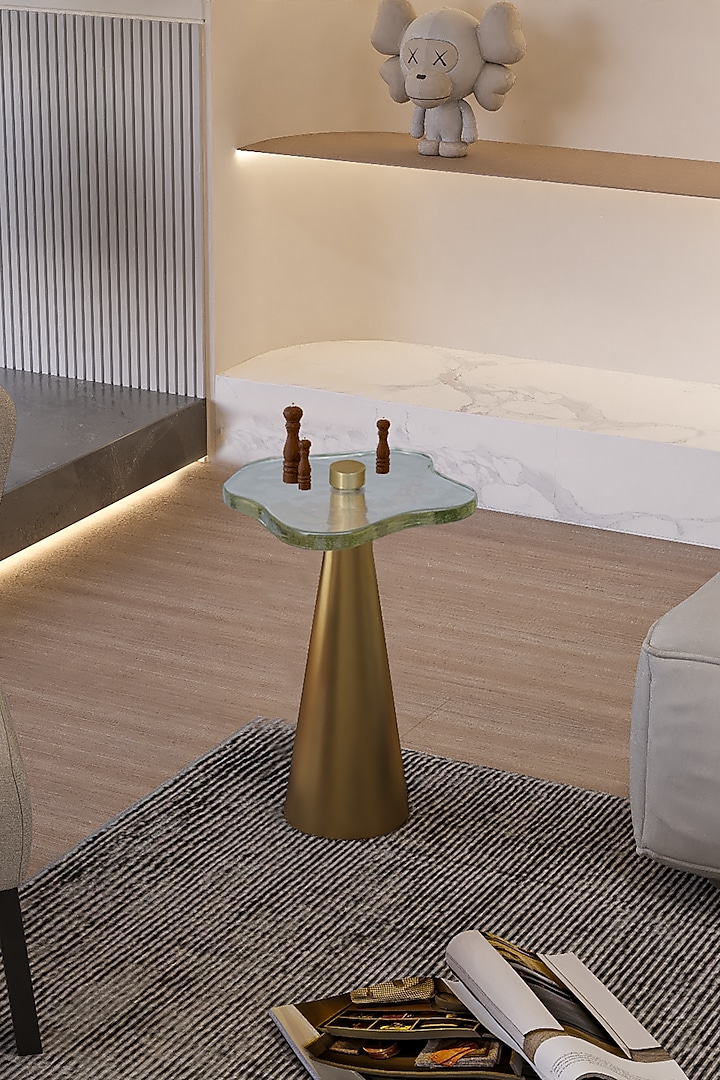 Gold Metal & Glass Side Table by The house of trendz
