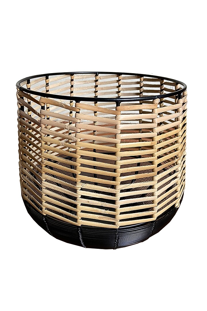 Black Metal & Cane Handwoven Planter by The house of trendz at Pernia's Pop Up Shop