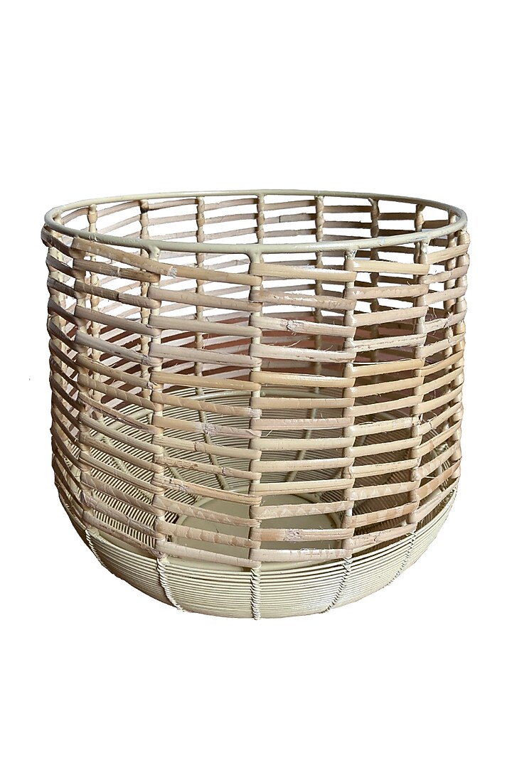 Ivory Metal & Cane Handwoven Planter by The house of trendz at Pernia's Pop Up Shop