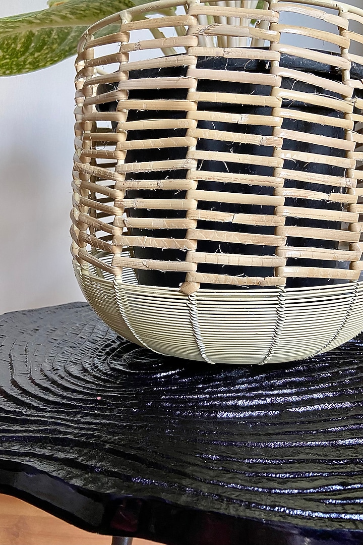 Ivory Metal & Cane Handwoven Planter by The house of trendz at Pernia's Pop Up Shop