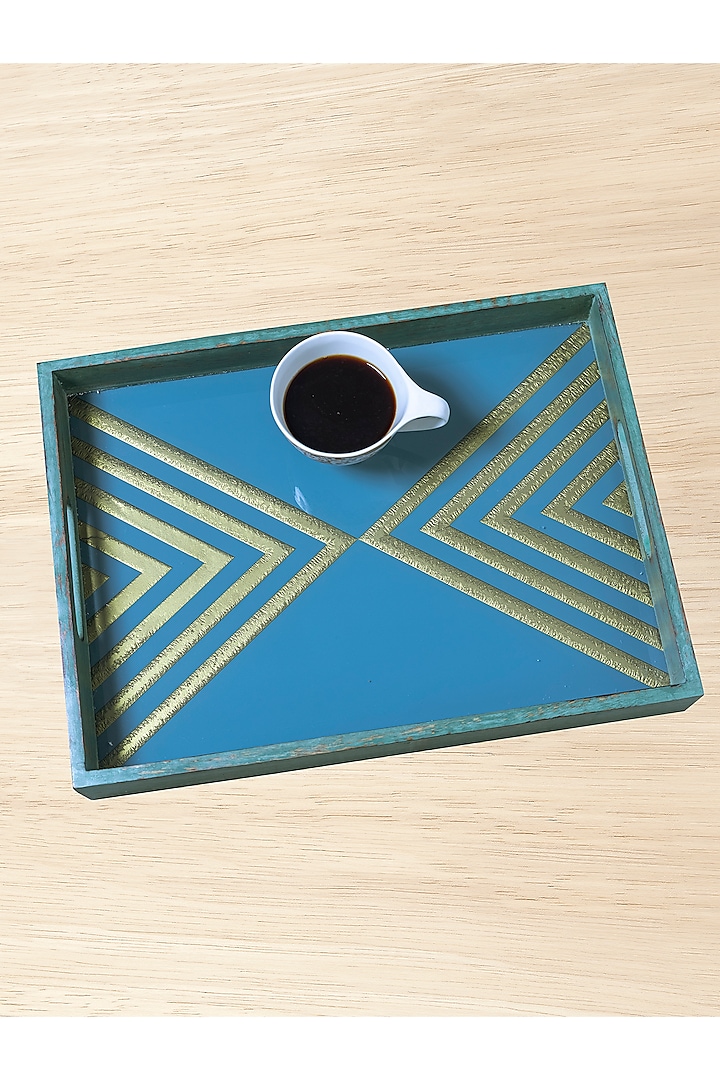 Blue & Gold Foiled Serving Tray by The house of trendz