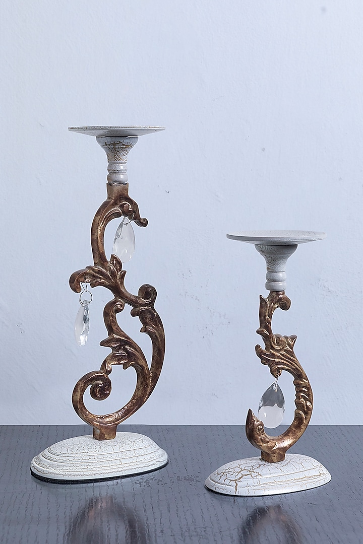 Gold & Crystal Candle Stands(Set of 2) by The house of trendz