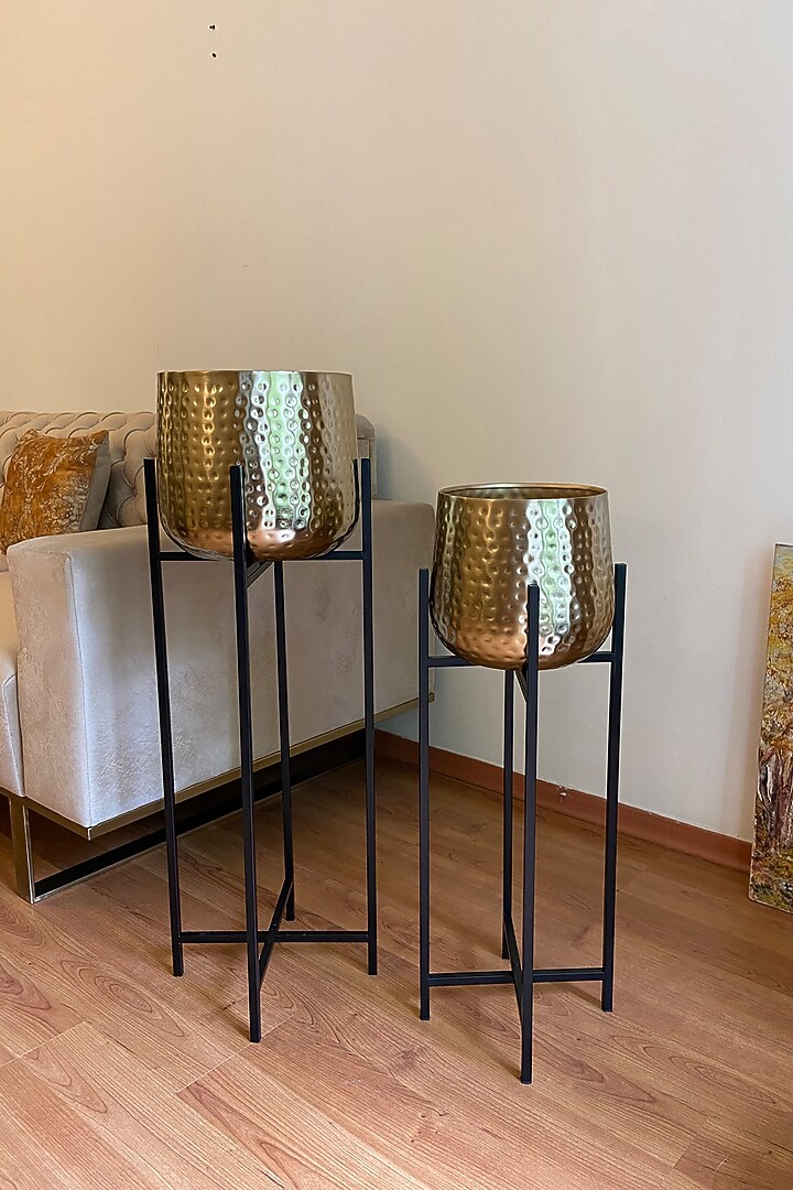 Gold & Black Tall Metal Planters (Set of 2) by The house of trendz at Pernia's Pop Up Shop