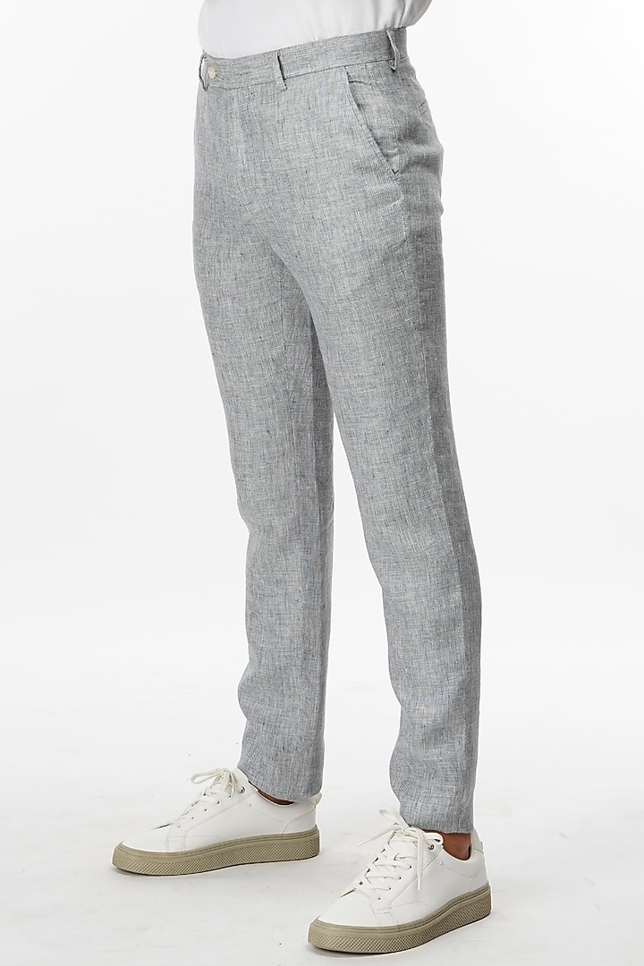 Cloud Grey Linen Pants (Slim Fit) by THE PANT PROJECT at Pernia's Pop Up Shop