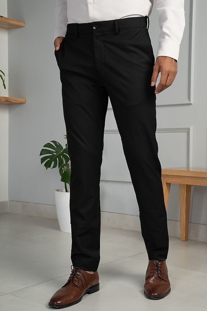 Black All Weather Essential Stretch Pants (Slim Fit) by THE PANT PROJECT at Pernia's Pop Up Shop