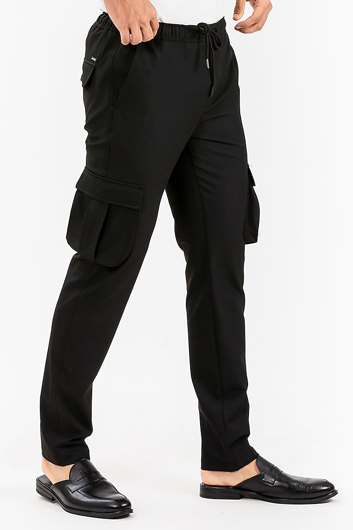 Black All Weather Essential Cargo Stretch Pants (Slim Fit) by THE PANT PROJECT at Pernia's Pop Up Shop