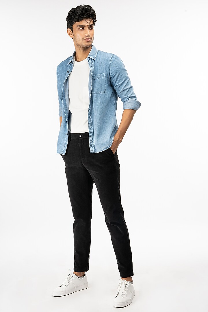 Deep Black Corduroy Stretch Pants (Slim Fit) by THE PANT PROJECT at Pernia's Pop Up Shop