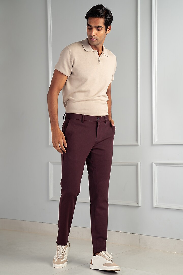 Plum Wine Power-Stretch Pants (Slim Fit) by THE PANT PROJECT