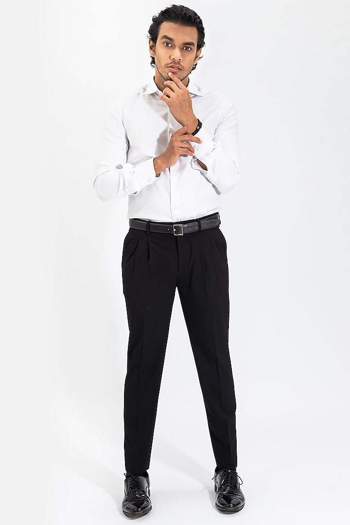 Black Wool Rich Twill Pants (Slim Fit) by THE PANT PROJECT