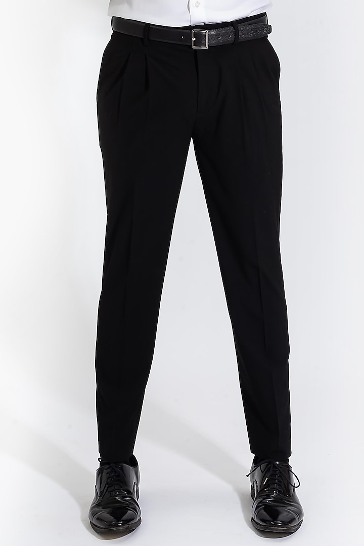 Black Wool Rich Twill Pants (Slim Fit) by THE PANT PROJECT at Pernia's Pop Up Shop