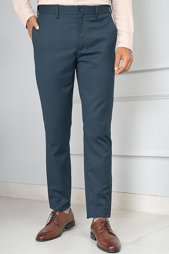 Cobalt Blue Premium Merino Wool Pants (Slim Fit) by THE PANT PROJECT
