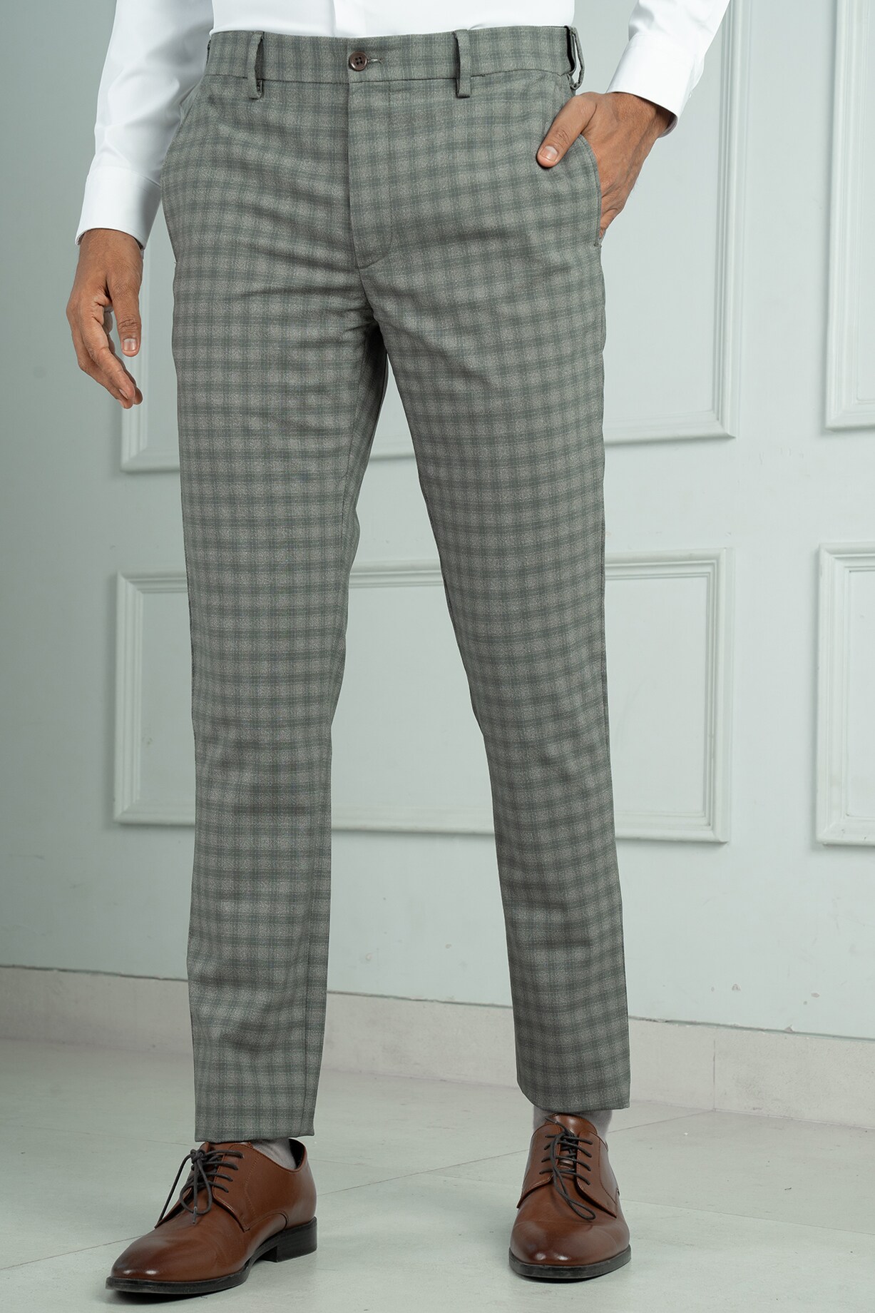 Evergreen Check Premium Merino Wool Pants (Slim Fit) by THE PANT PROJECT