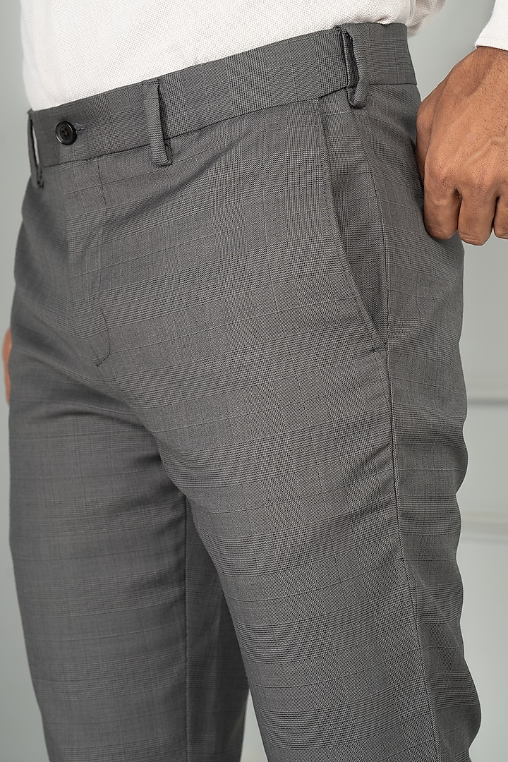 Grey Check Premium Merino Wool Pants (Slim Fit) Design by THE PANT