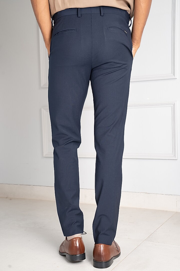 Navy Check Premium Merino Wool Pants (Slim Fit) by THE PANT PROJECT at Pernia's Pop Up Shop
