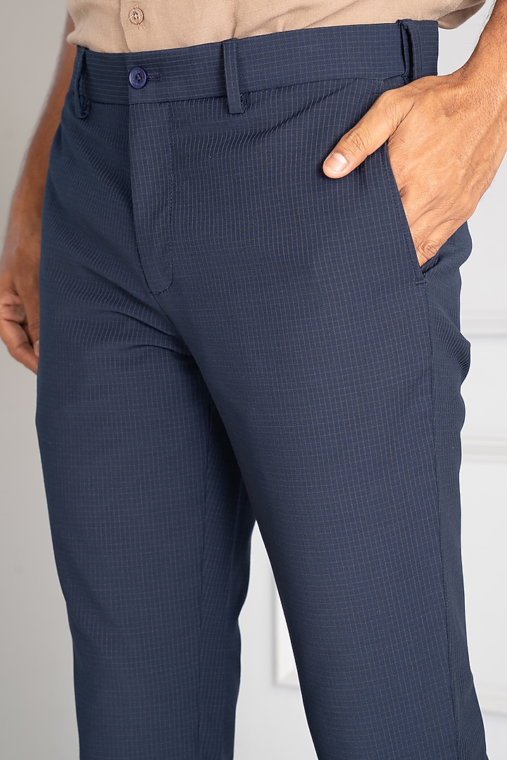 Navy Check Premium Merino Wool Pants (Slim Fit) by THE PANT PROJECT at Pernia's Pop Up Shop