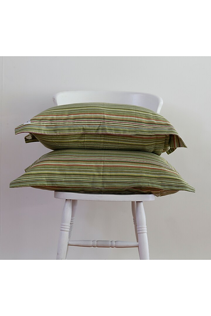 Sage Green Yarn-Dyed & Woven Bedsheet Set by Thoppia at Pernia's Pop Up Shop