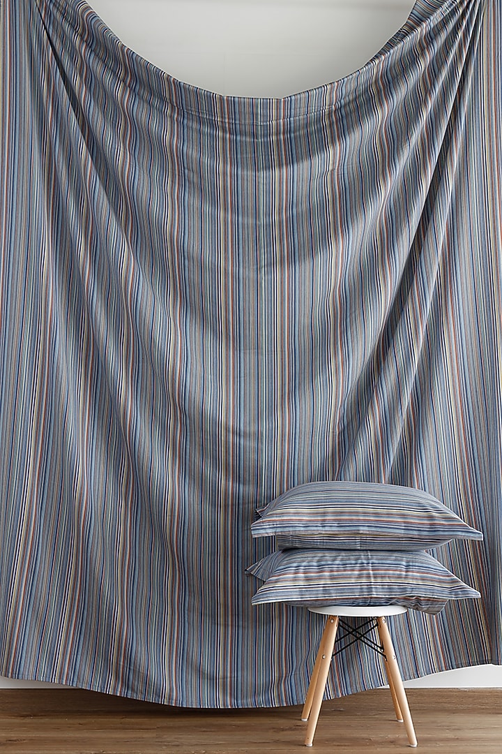 Cobalt Blue Yarn-Dyed & Woven Bedsheet Set by Thoppia at Pernia's Pop Up Shop