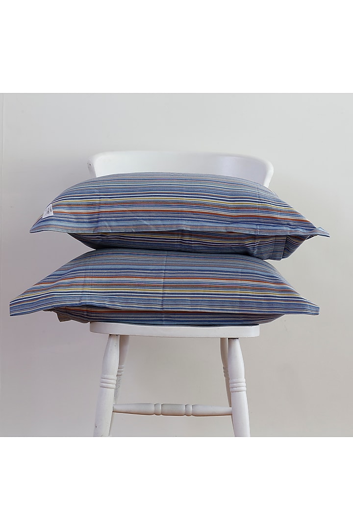 Cobalt Blue Yarn-Dyed & Woven Bedsheet Set by Thoppia at Pernia's Pop Up Shop