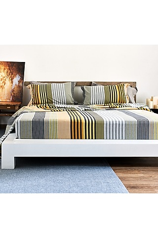 Yellow Yarn-Dyed & Woven Bedsheet Set by Thoppia