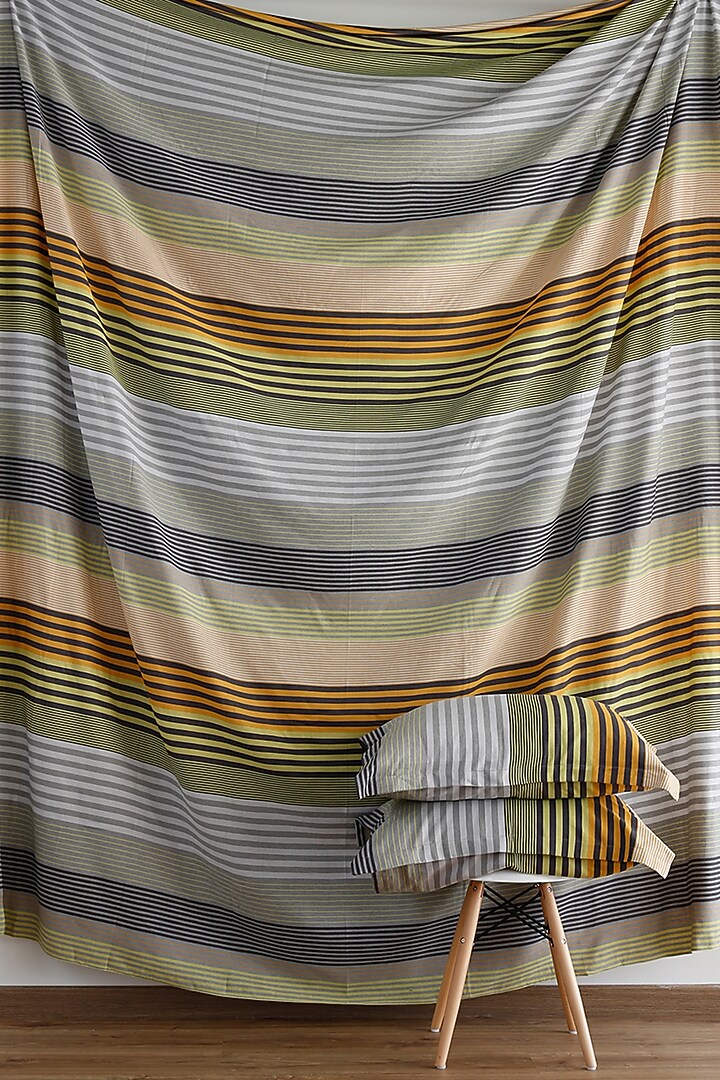 Yellow Yarn-Dyed & Woven Bedsheet Set by Thoppia at Pernia's Pop Up Shop