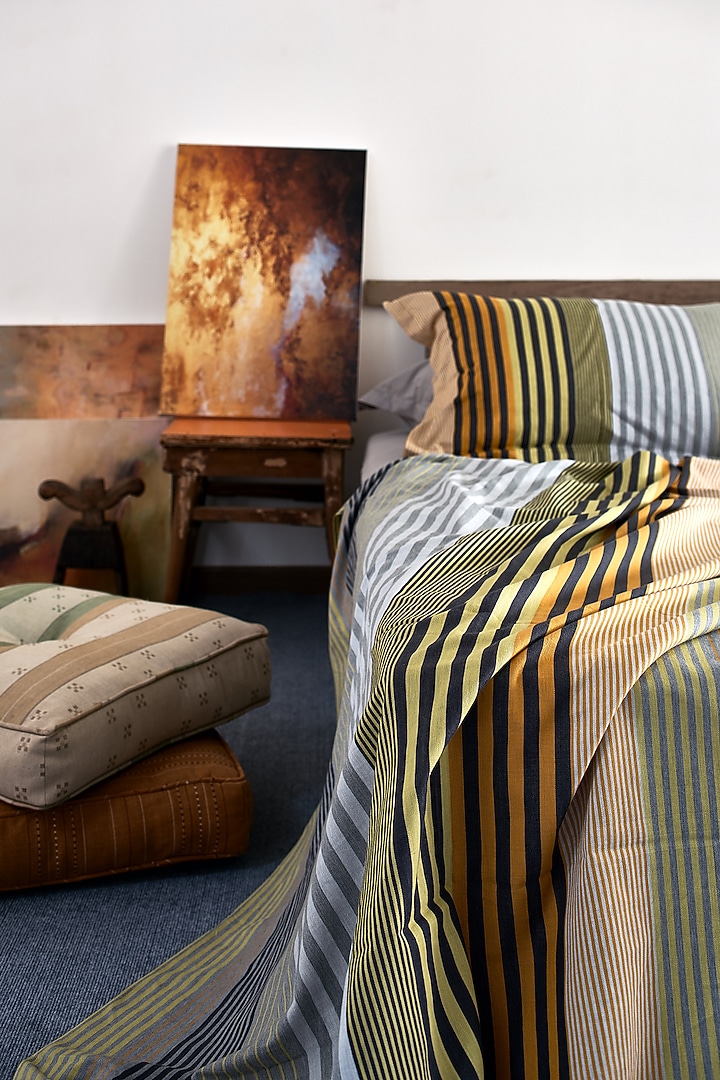 Yellow Yarn-Dyed & Woven Bedsheet Set by Thoppia at Pernia's Pop Up Shop