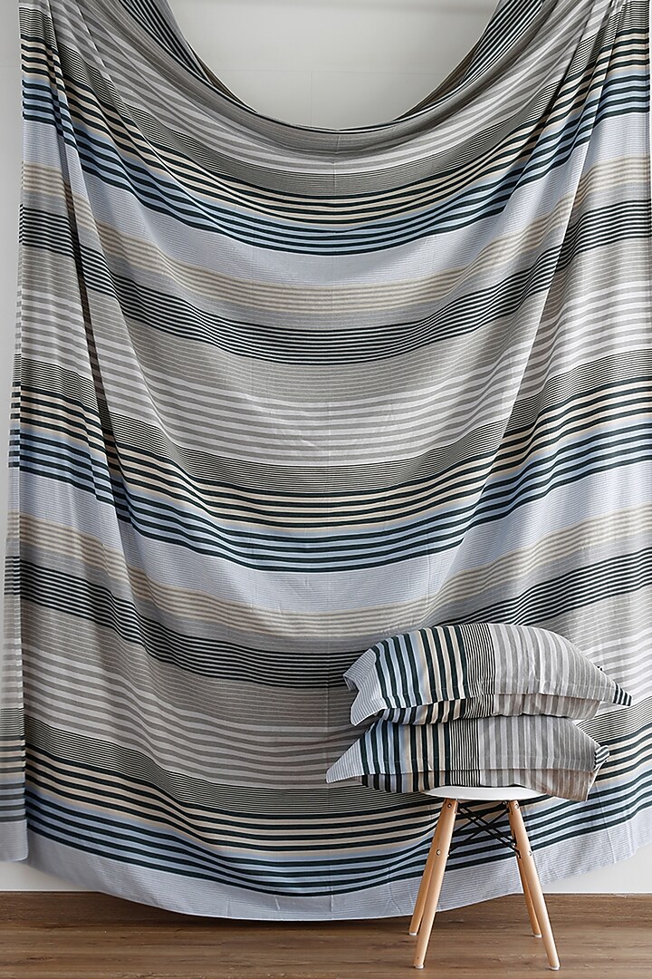 Blue Yarn-Dyed & Woven Bedsheet Set by Thoppia at Pernia's Pop Up Shop