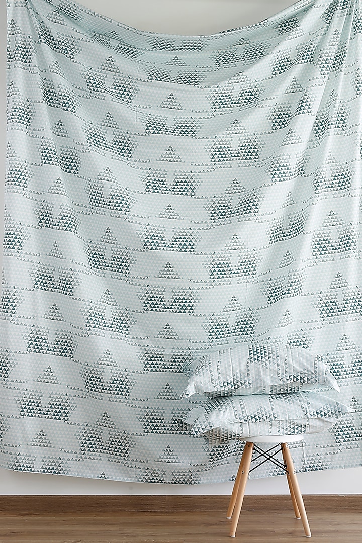 Dull Teal & White Printed Bedsheet Set by Thoppia at Pernia's Pop Up Shop